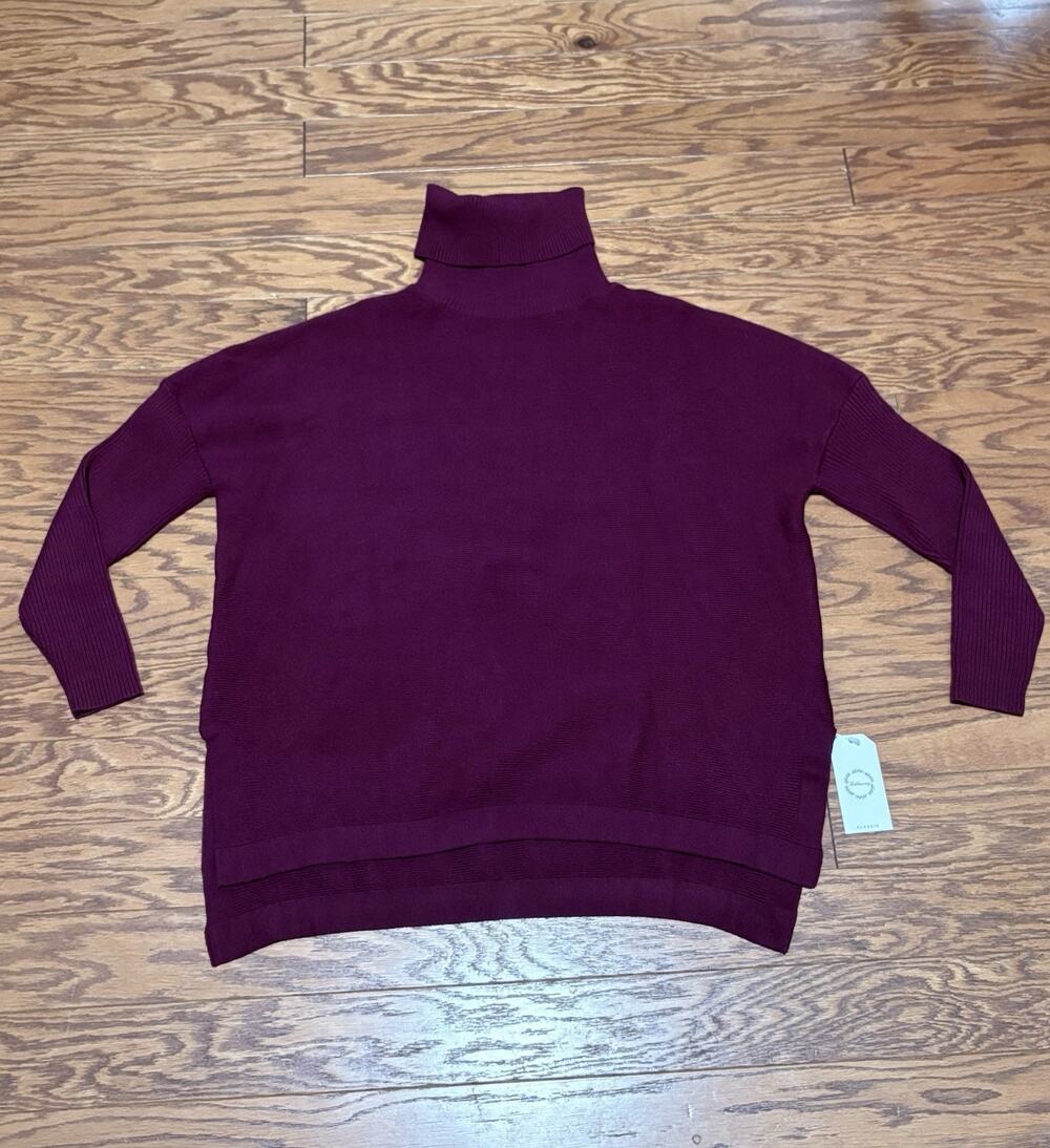 Lillusory Women's Burgundy Long Sleeve Turtle Neck Knit Sweater, Size Large